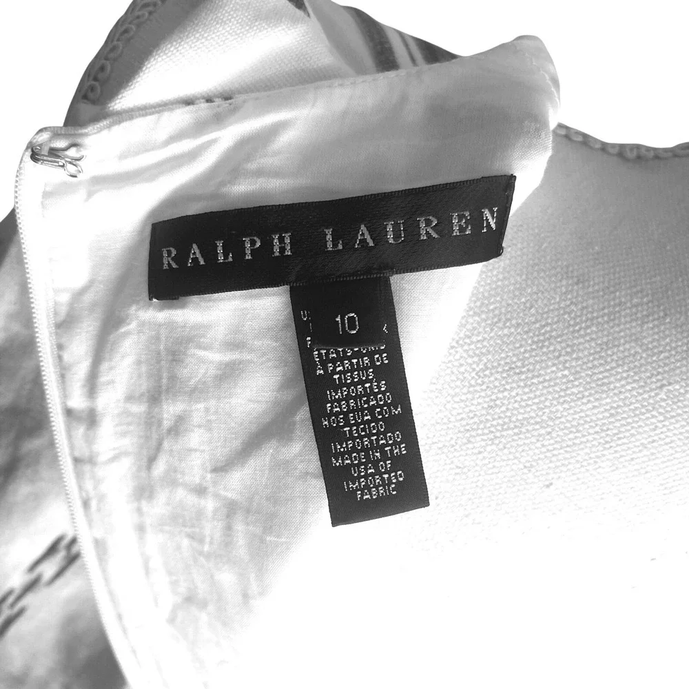Ralph Lauren White Blue Ikat Stripe Sleeveless V Neck Shift Dress‎ Size 10